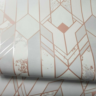 B&Q -  Elixir Geometric Metallic Rose Gold Grey Heavyweight Wallpaper 167502 - Image 3