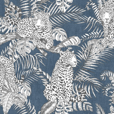 Muriva Blue Wildlife Shimmer Effect Embossed Wallpaper from B&Q