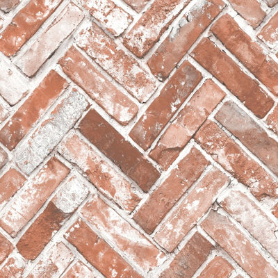 Muriva Brick Brick Effect Embossed Wallpaper Red