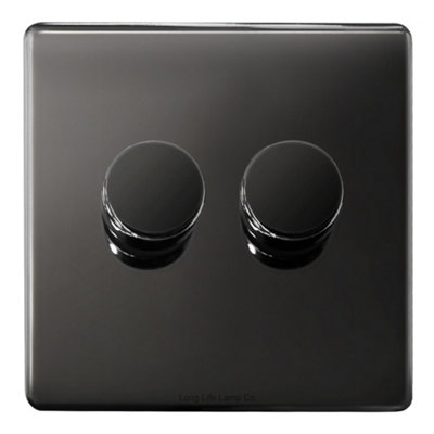 Long Life Lamps Company Led Dimmer Switch Black Nickel 800W 2 Gang 400W X 2 Single Pole Screwless N354Gme from B&Q
