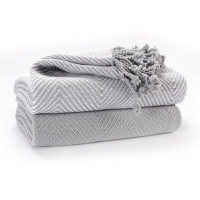 Ehc Luxury Pack Of 2 Chevron Cotton Single Sofa Throw Blanket125X 150CmsGrey from B&Q