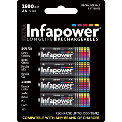 Infapower Rechargeable Aa Ni-Mh Batteries 2500Mah - 4 Pack