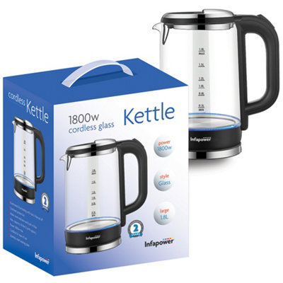 Infapower 1.8L Cordless Glass Kettle 1800W from B&Q