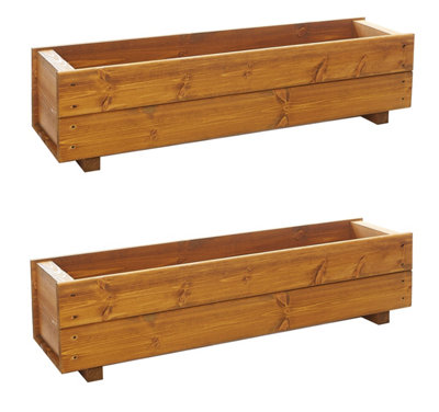 Wooden Trough Planter Wood Garden Planter Plant Container Flower Pot 90cm - Image 4