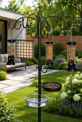 Ruddings Wood Metal Wild Bird Feeding Station Complete With 4 Bird Feeders Bronze Effect Finish from B&Q