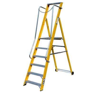 Lyte 6 Step Glass Fibre Fibreglass Wide Step Ladder With Handrails And Insulation from B&Q