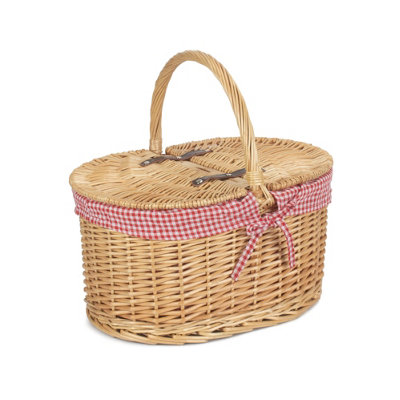 Red Hamper Eh049 Wicker Red Check Lining Oval Picnic Basket from B&Q
