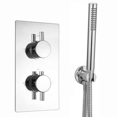 Enki Naples Chrome Silver Modern Bathroom Solid Brass Wall Mounted Concealed Thermostatic Shower Mixer Valve With Round Handset from B&Q