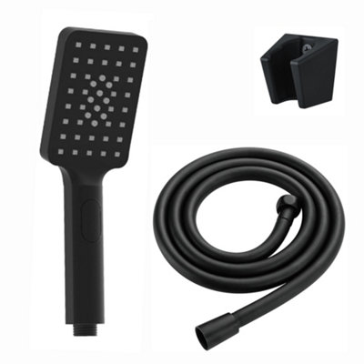 Enki Matt Black Modern Traditional Bathroom Contemporary 3-Function Square Hand Shower Head Flexible Hose & Bracket Holder Kit from B&Q