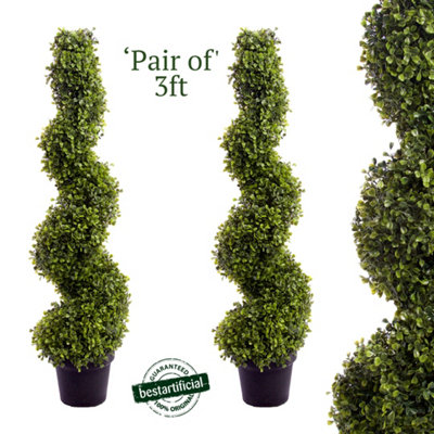 Best Artificial Pair Of 3Ft - 90Cm Boxwood Spiral Topiary Tree - Suitable For Outdoor Use - Weather & Fade Resistant Green
