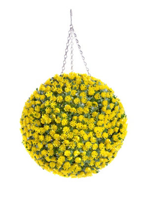 Best Artificial 38Cm Yellow Rose Hanging Basket Flower Topiary BallSuitable For Outdoor UseWeather & Fade Resistant from B&Q