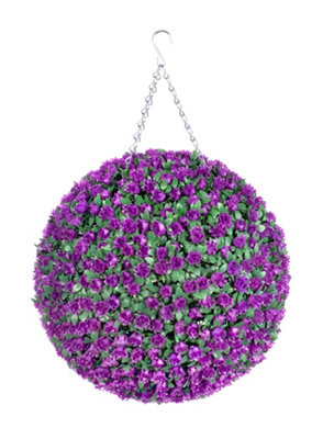 Best Artificial  38Cm Purple Rose Hanging Basket Flower Topiary BallSuitable For Outdoor UseWeather & Fade Resistant from B&Q