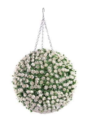 Best Artificial 38Cm White Ivory Rose Hanging Flower Topiary BallSuitable For Outdoor UseWeather & Fade Resistant from B&Q