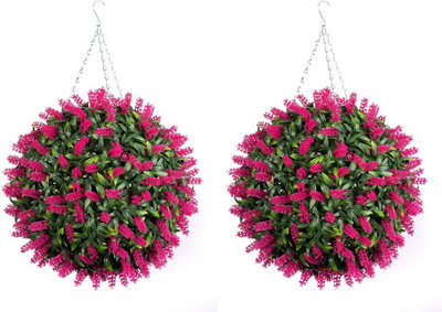 Best Artificial Pair Of 38Cm Lush Hanging Basket Flower Topiary Ball - Weather & Fade Resistant Pink/Lavender