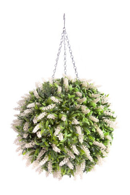 Best Artificial 38Cm White Lush Lavender Hanging Basket Flower Topiary BallSuitable For Outdoor UseWeather & Fade Resistant from B&Q