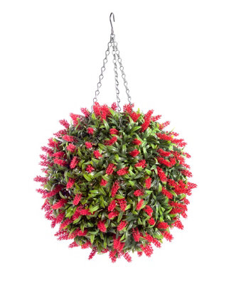 Best Artificial 38Cm Red Lush Lavender Hanging Basket Flower Topiary BallSuitable For Outdoor UseWeather & Fade Resistant from B&Q