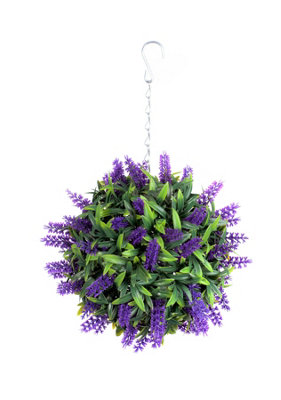 Best Artificial 24Cm Purple Lush Lavender Hanging Basket Flower Topiary BallSuitable For Outdoor UseWeather & Fade Resistant from B&Q