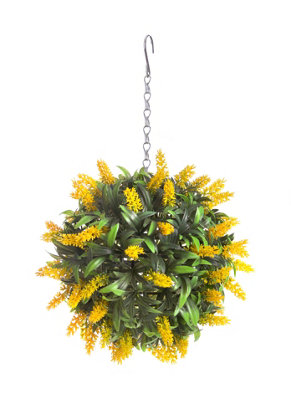 Best Artificial 24Cm Yellow Lush Lavender Hanging Basket Flower Topiary BallSuitable For Outdoor UseWeather & Fade Resistant from B&Q