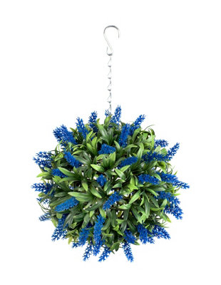 Best Artificial 24Cm Blue Lush Lavender Hanging Basket Flower Topiary BallSuitable For Outdoor UseWeather & Fade Resistant from B&Q