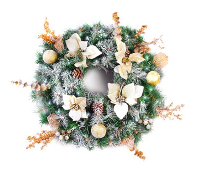 B&Q -  Christmas 60Cm Frosted Gold Wreath With 30 Bright White Led Battery Lights