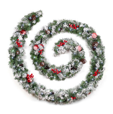 Best Artificial Christmas 12Ft Frosted Garland With 100 Bright Battery Lights Red/White