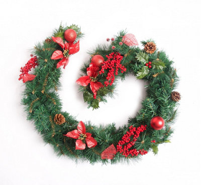 Best Artificial Christmas 6Ft Red Decorated Christmas Garland Bannister Staircase Fireplace from B&Q