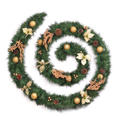 Best Artificial Christmas 12Ft Gold Decorated Christmas Garland Bannister Staircase Fireplace from B&Q