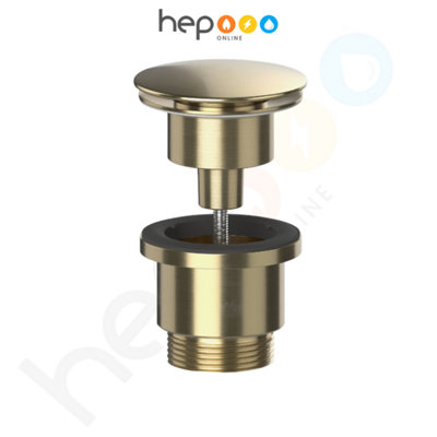 Brushed Brass Universal Basin Waste, 1 1/4 inch, 60mm Mushroom Flange, Clicker Style - Image 3