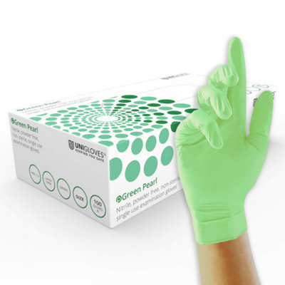 Unigloves Green Pearl Nitrile Examination Gloves | Multipurpose, Powder Free and Latex Free Disposable Gloves - Box of 100 Gloves, Green, Large (GP0044) - Image 4