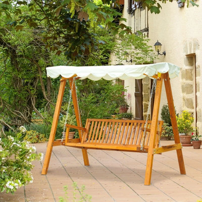 Products Outsunny Swing Chair 3 Seater Swinging Wooden Hammock Garden Seat Outdoor Canopy