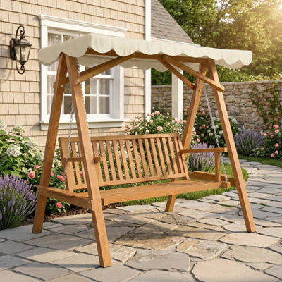 Outsunny 2 Seater Wooden Garden Swing Chair Seat Hammock Bench Furniture Lounger