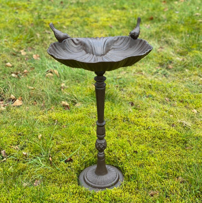 Selections Ornate Cast Iron Tall Wild Bird Bath Free Standing Bird Feeder With Ornamental Birds from B&Q