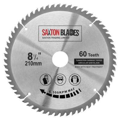 B&Q -  Saxton Tct21060T Tct Circular Saw Blade 210mm X 60 Teeth X 30mm Bore + 1620 And 25mm Rings