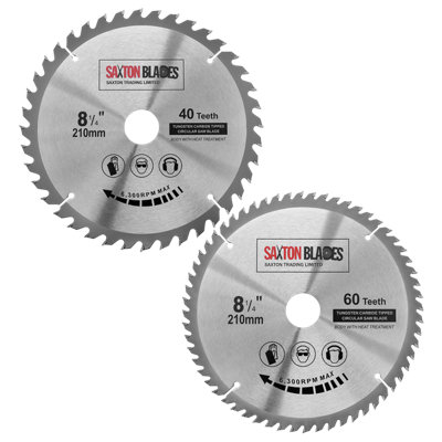 B&Q -  Saxton Tct210Mxa Tct Circular Saw Blade 210mm X 40 & 60 Teeth X 30mm Bore + 1620 And 25mm Rings Pack Of 2