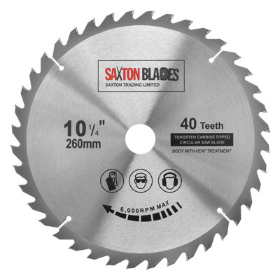 B&Q -  Saxton Tct26040T Tct Circular Saw Blade 260mm X 40T X 30mm Bore + 1620 And 25mm Reduction Rings