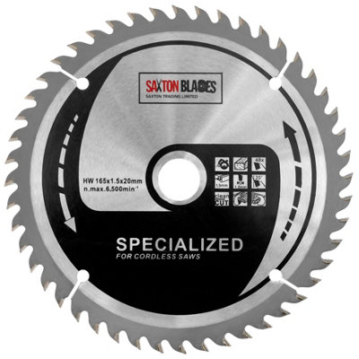 B&Q -  Saxton Tct16548T Tct Thin Kerf Tct Circular Saw Blade 165mm X 48 Teeth X 20mm Bore + 16mm Ring