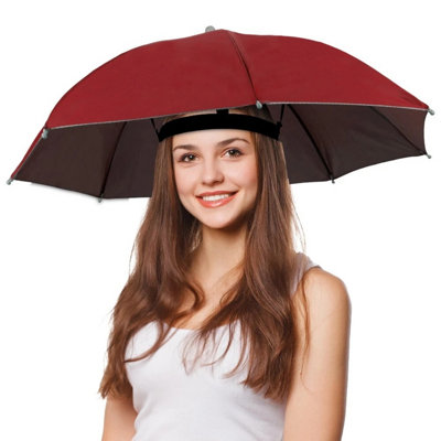 Accessotech Red Hands-Free Outdoor Umbrella Hat Waterproof Rain Sun Shade Headwear from B&Q