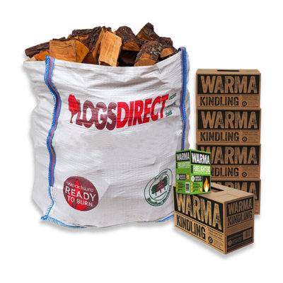Warma Kiln Dried Hardwood Logs Kindling Sticks Eco Wood Wool Firelighters Starter Kit Bundle from B&Q