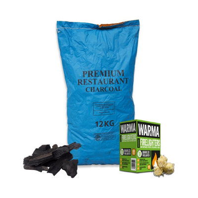 Warma Premium Quality Bbq Grill Cooking Fuel Restaurant Lumpwood Charcoal Firelighters Bundle 12Kg from B&Q
