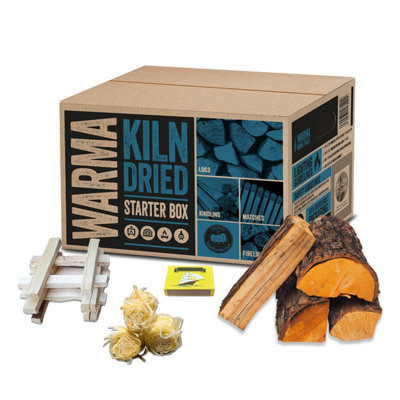 Warma Kiln Dried Hardwood Ready To Burn Chimenea Stove Fuel Logs Kindling Starter Box Light