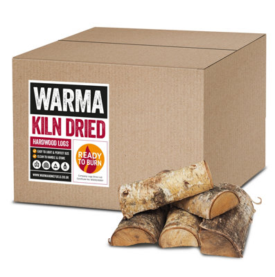Warma 23L Log Box Silver Birch Hardwood Kiln Dried Firewood Logs from B&Q