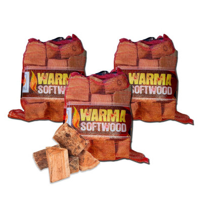 3 X 25L Net Warma Softwood Kiln Dried Firewood Pizza Oven Chimenea Open Fires Stove Log Burners from B&Q