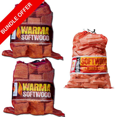 Warma 2 X 25L Net Of Softwood Logs & 1 X 4Kg Net Of Kindling Firewood from B&Q