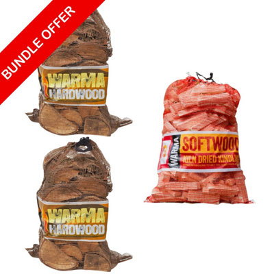 Warma 2 X 27L Net Of Hardwood Logs & 1 X 4Kg Net Of Kindling Firewood from B&Q