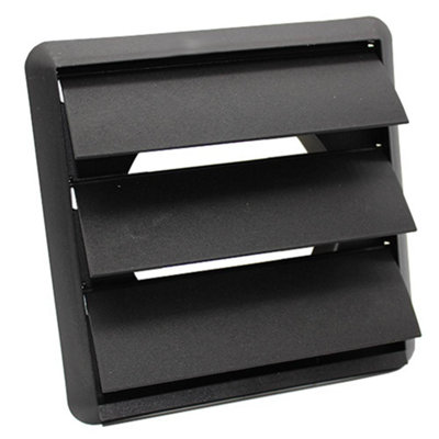 Kair Gravity Grille 155Mm External Dimension With 100Mm - 4 Inch Round Rear Spigot And Not-Return Shutters Ducting Air Vent Black