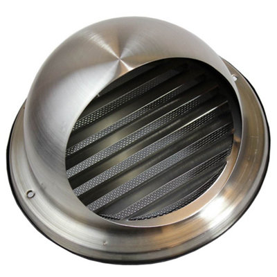 Kair Bull-Nose External Vent 150Mm - 6 Inch Rear Spigot Stainless Steel Grille With Louvres, Fly Screen And Drip Deflector