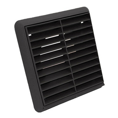 Kair Black Louvred Grille 155mm External Dimension With Round 100mm4 Inch Rear Spigot Wall Ducting Air Vent from B&Q