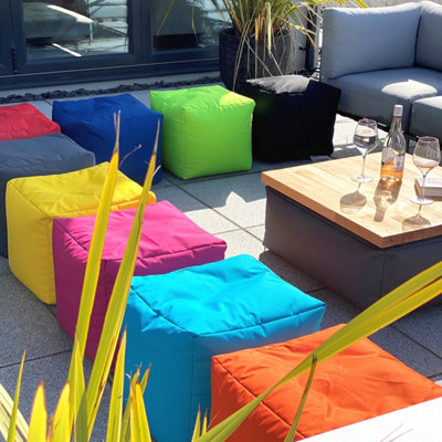 B&Q -  Beanbag Cube FootstoolWater-Resistant Bean Bag Pouffe For Indoor Or Outdoor UseLime