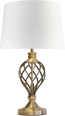 Lighting Supermarket Hepburn Large Barley Twist Table Lamp Antique Brass With Ivory Gold Shade 61Cm from B&Q