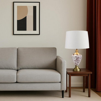 Lighting Supermarket Hepburn Antique Table Lamp With Ivory Pleated Linen Shade Printed Ceramic Effect 58Cm from B&Q